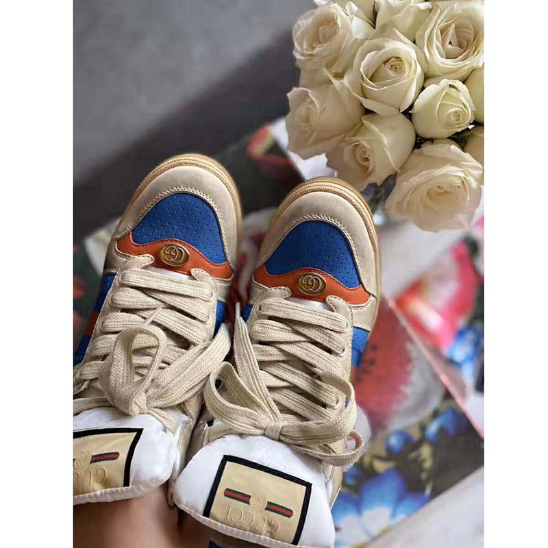 G*u*i unisex screener gg high-top sneaker in blue perforated and off-white leather