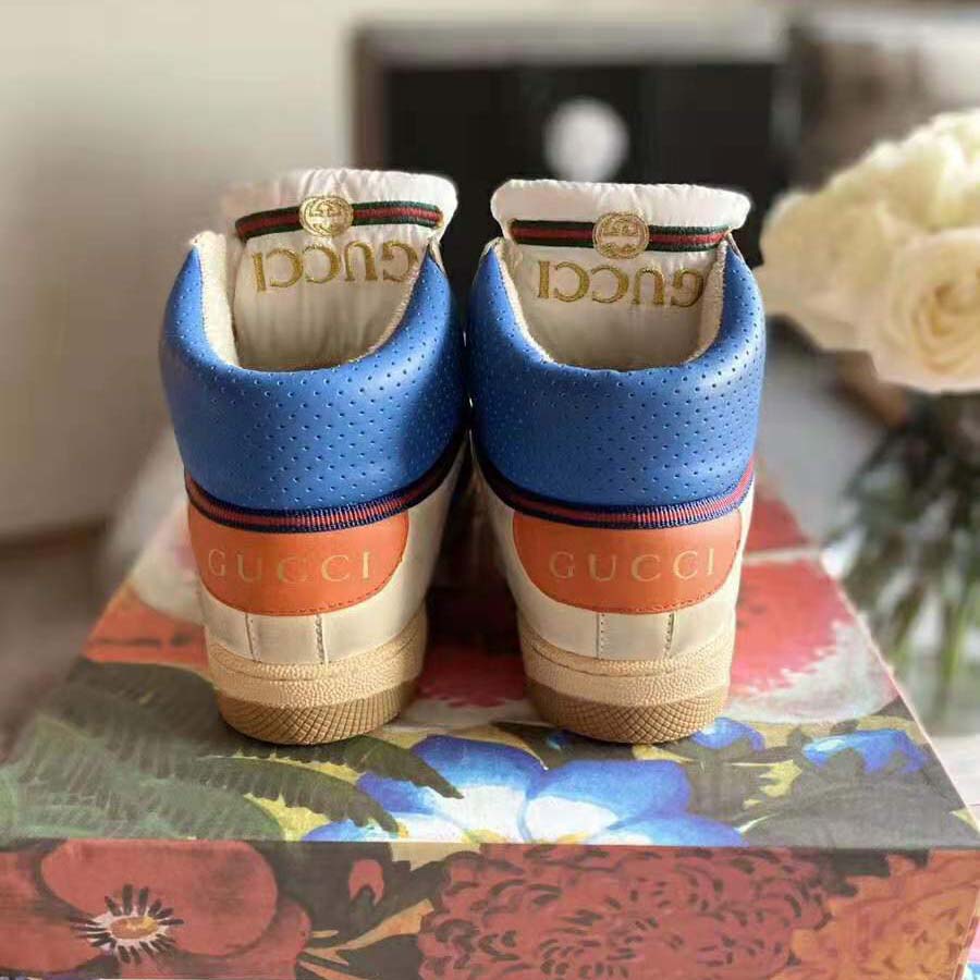 G*u*i unisex screener gg high-top sneaker in blue perforated and off-white leather