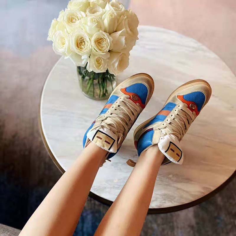 G*u*i unisex screener gg high-top sneaker in blue perforated and off-white leather