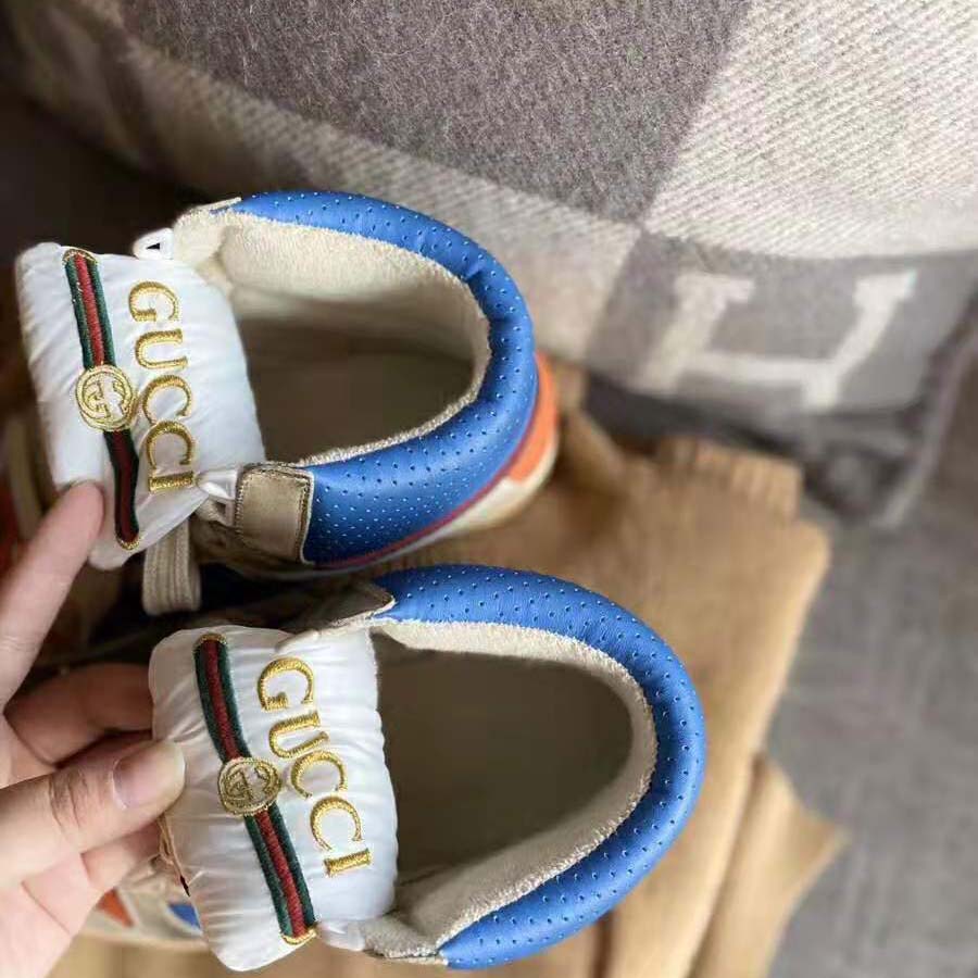 G*u*i unisex screener gg high-top sneaker in blue perforated and off-white leather