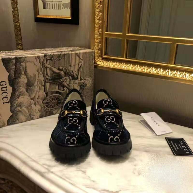 G*u*i women gg velvet lug sole loafer in gg velvet 2.5 cm heel-navy