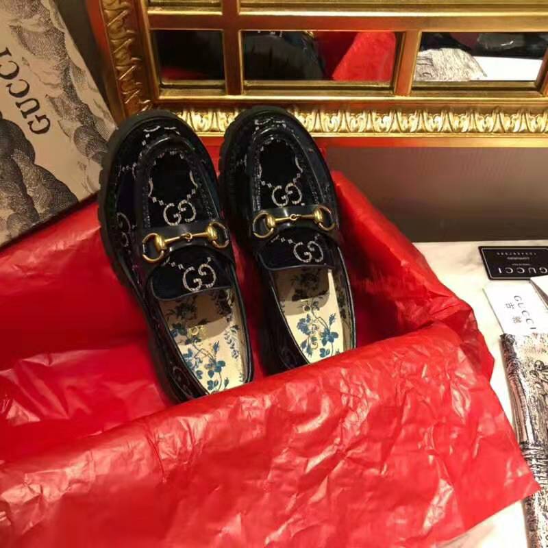 G*u*i women gg velvet lug sole loafer in gg velvet 2.5 cm heel-navy