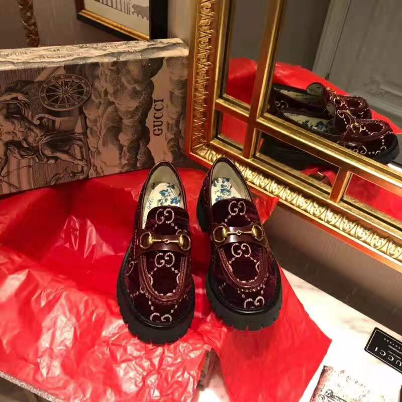 G*u*i women gg velvet lug sole loafer in gg velvet 2.5 cm heel-red