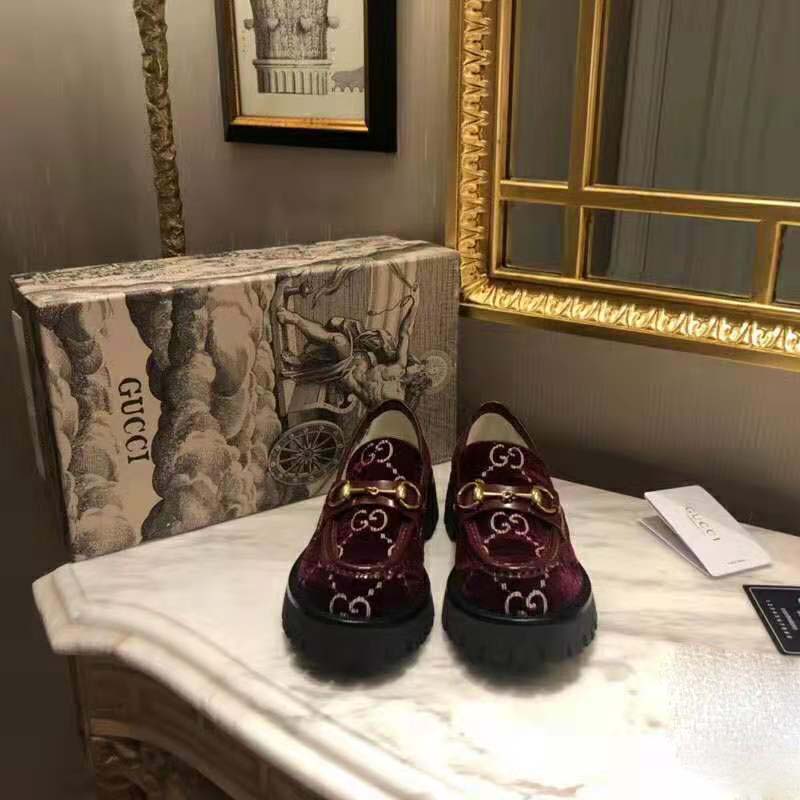 G*u*i women gg velvet lug sole loafer in gg velvet 2.5 cm heel-red