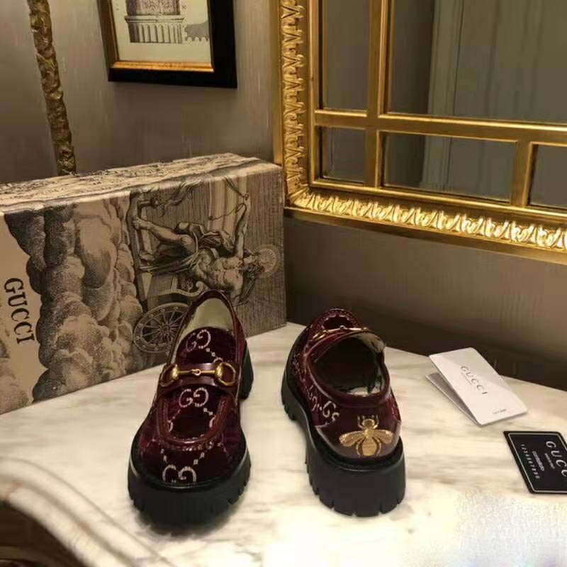 G*u*i women gg velvet lug sole loafer in gg velvet 2.5 cm heel-red