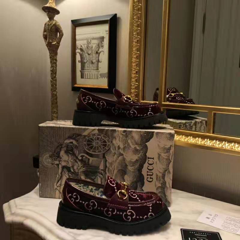 G*u*i women gg velvet lug sole loafer in gg velvet 2.5 cm heel-red