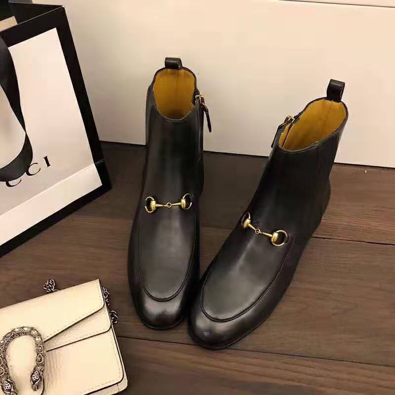 G*u*i women G*u*i jordaan leather ankle boot in black leather 1.3 cm heel