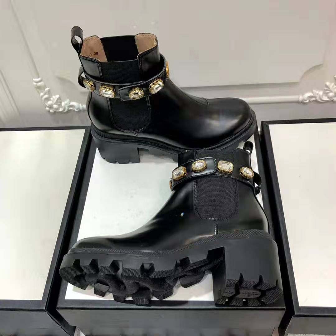 G*u*i women G*u*i leather ankle boot with belt in black leather 6 cm heel