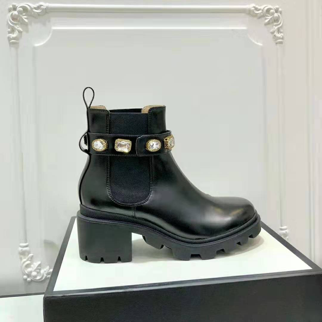 G*u*i women G*u*i leather ankle boot with belt in black leather 6 cm heel