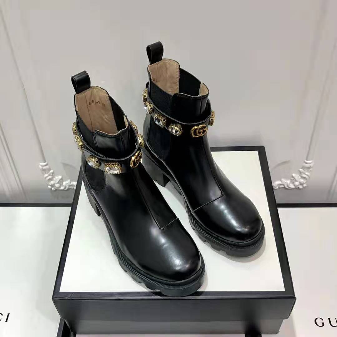 G*u*i women G*u*i leather ankle boot with belt in black leather 6 cm heel