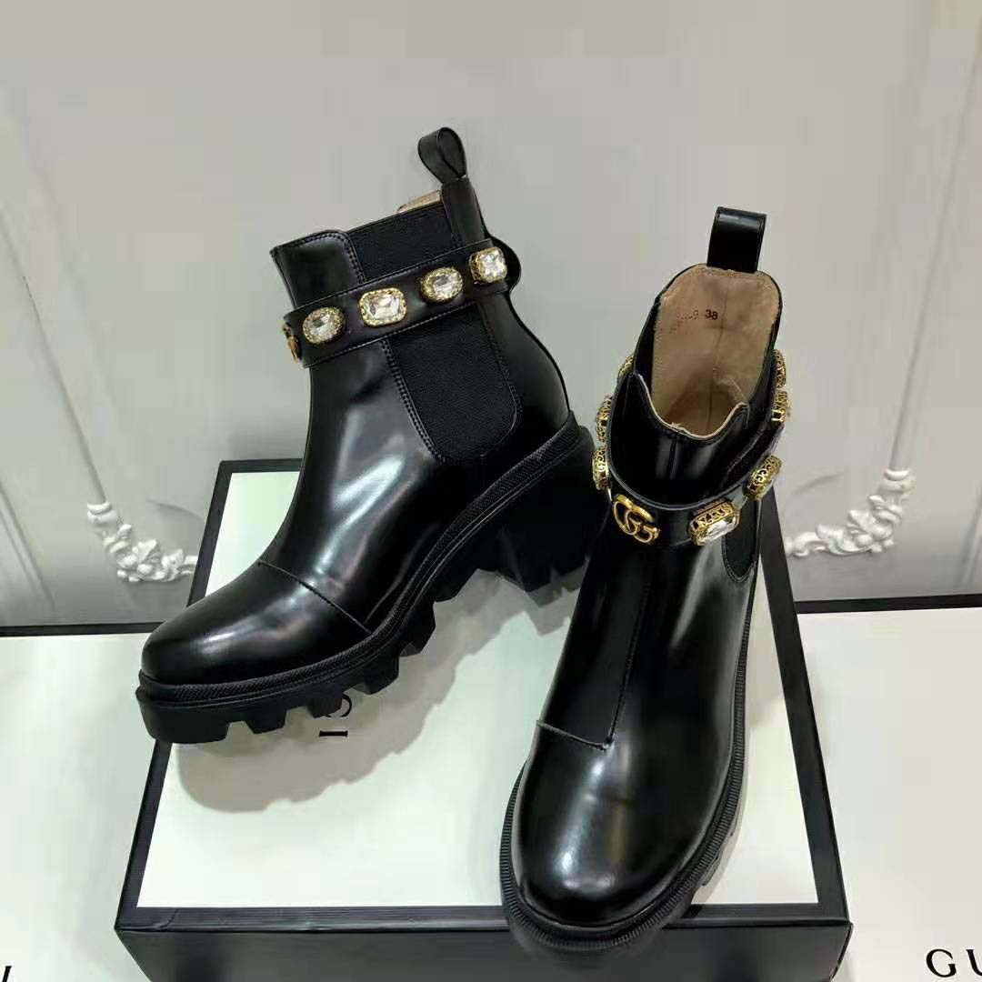 G*u*i women G*u*i leather ankle boot with belt in black leather 6 cm heel