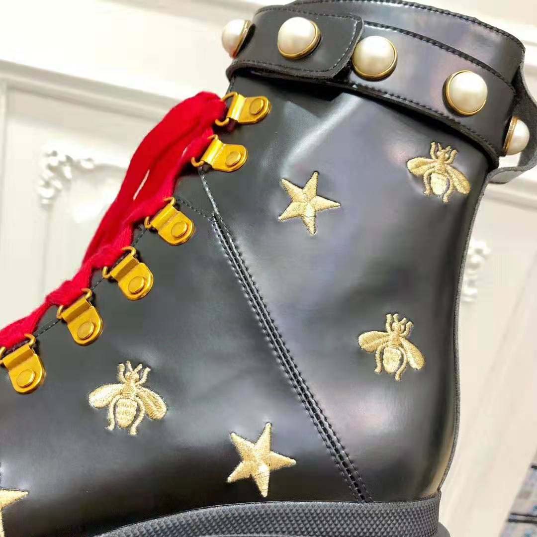 G*u*i women G*u*i leather embroidered ankle boot in black leather 8.9 cm-red