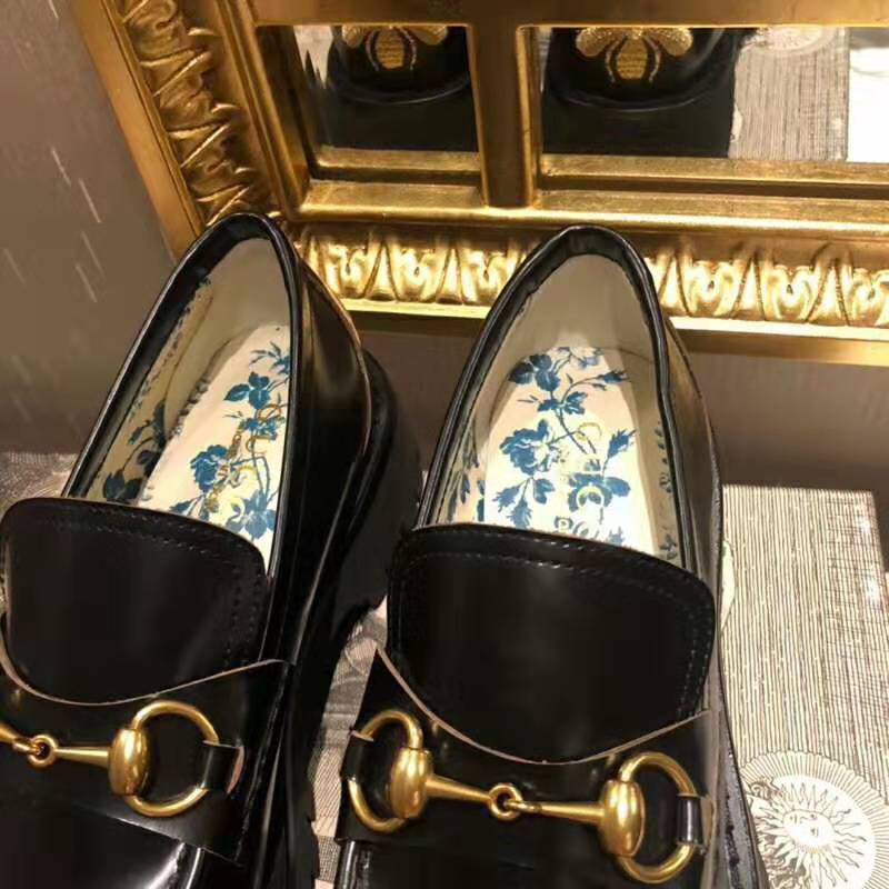 G*u*i women G*u*i leather lug sole loafer in black shiny leather 2.5 cm heel