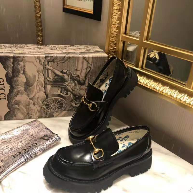 G*u*i women G*u*i leather lug sole loafer in black shiny leather 2.5 cm heel
