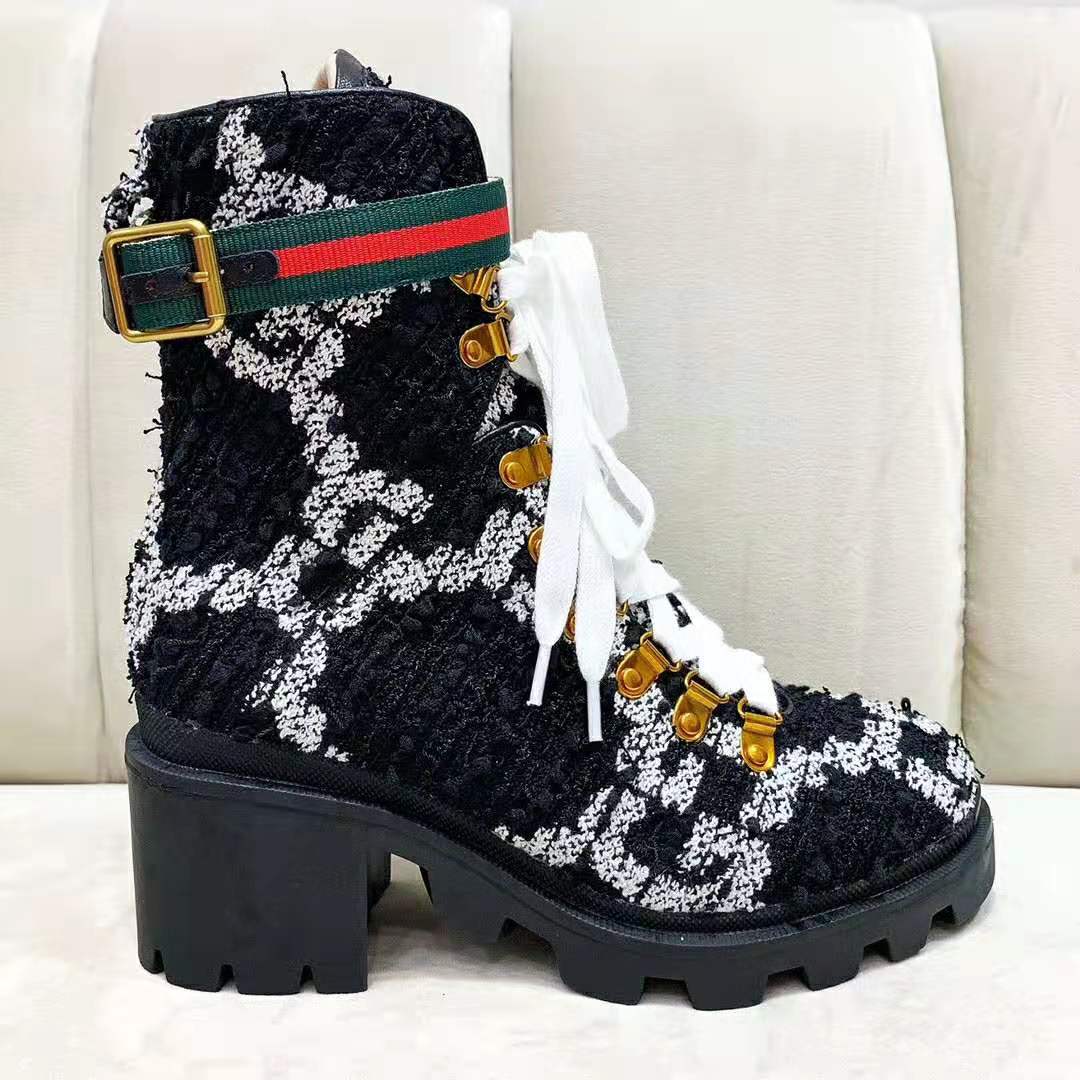 G*u*i women G*u*i zumi gg tweed ankle boot in black and white gg tweed 10 cm heel