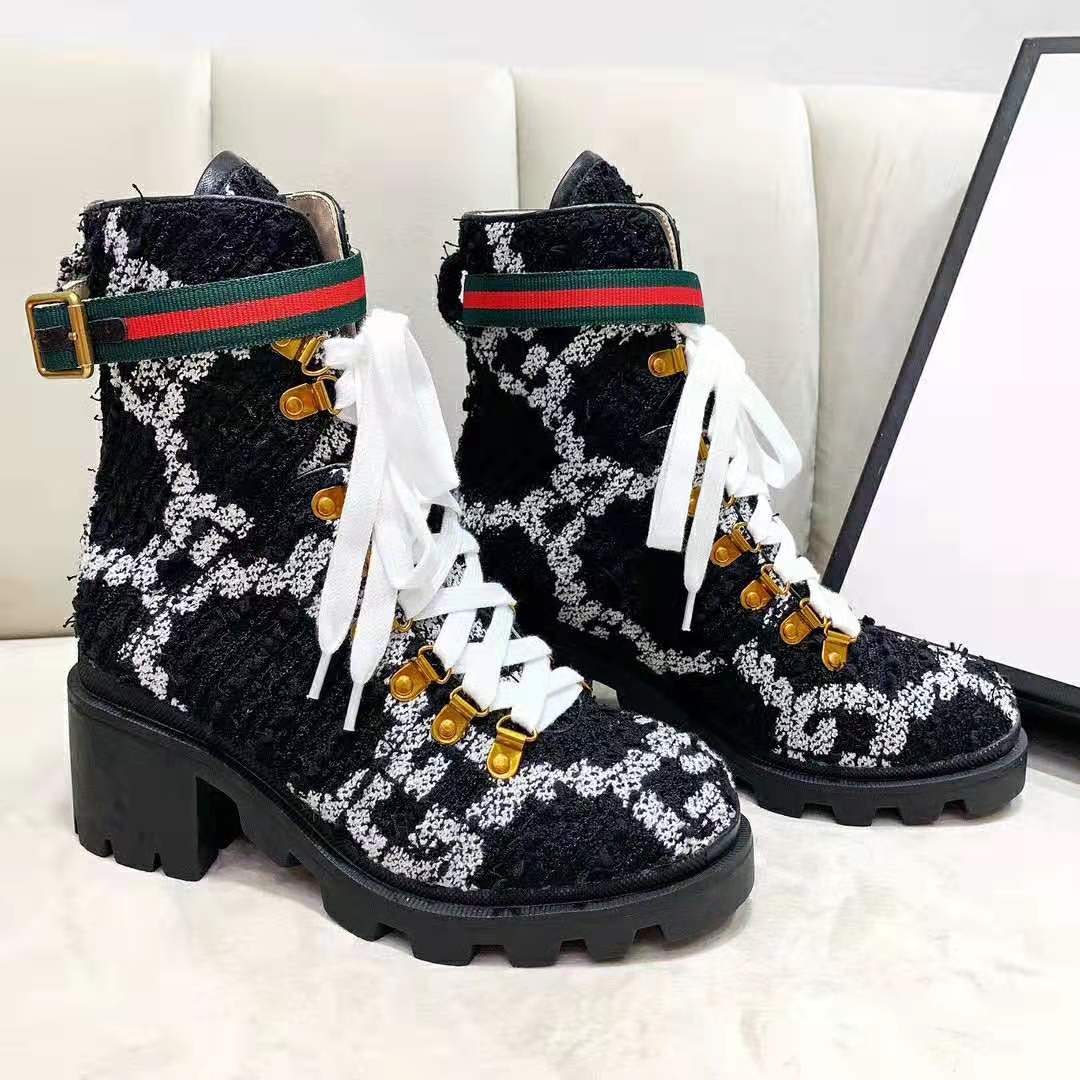 G*u*i women G*u*i zumi gg tweed ankle boot in black and white gg tweed 10 cm heel