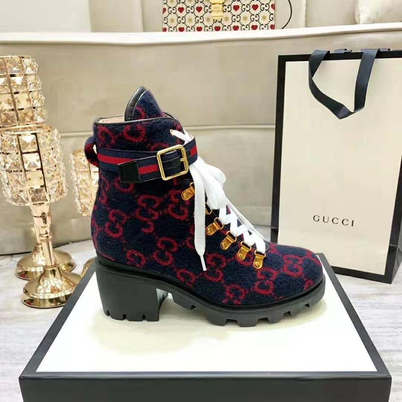 G*u*i women G*u*i zumi gg wool ankle boot in blue and red gg wool