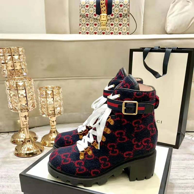 G*u*i women G*u*i zumi gg wool ankle boot in blue and red gg wool