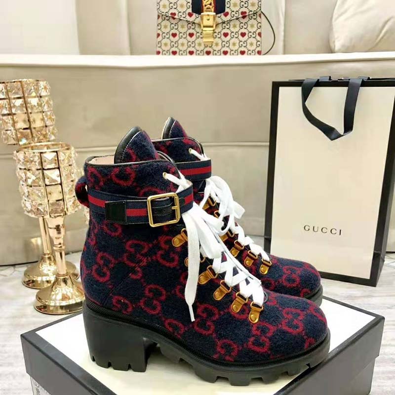G*u*i women G*u*i zumi gg wool ankle boot in blue and red gg wool