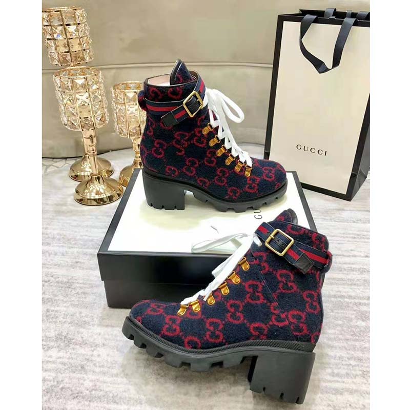 G*u*i women G*u*i zumi gg wool ankle boot in blue and red gg wool