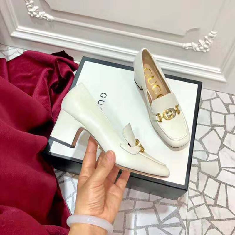 G*u*i women G*u*i zumi leather mid-heel loafer with interlocking g horsebit in 5.6 cm height-white