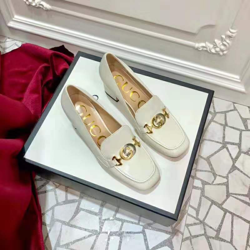 G*u*i women G*u*i zumi leather mid-heel loafer with interlocking g horsebit in 5.6 cm height-white