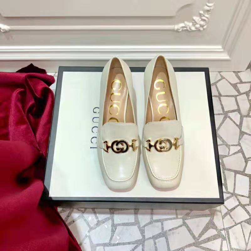 G*u*i women G*u*i zumi leather mid-heel loafer with interlocking g horsebit in 5.6 cm height-white