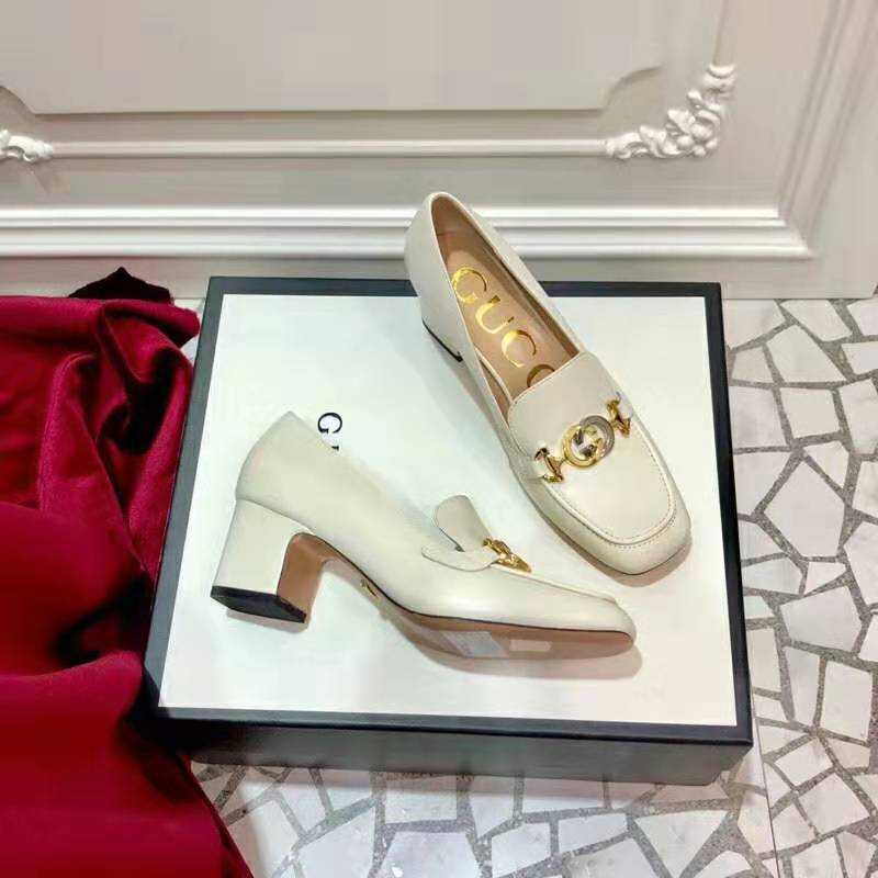 G*u*i women G*u*i zumi leather mid-heel loafer with interlocking g horsebit in 5.6 cm height-white