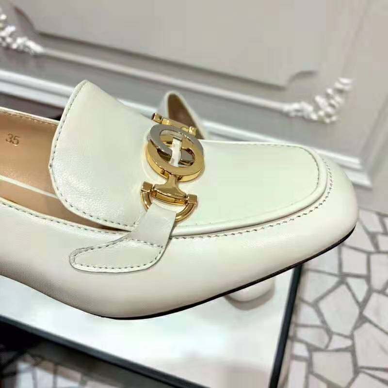 G*u*i women G*u*i zumi leather mid-heel loafer with interlocking g horsebit in 5.6 cm height-white