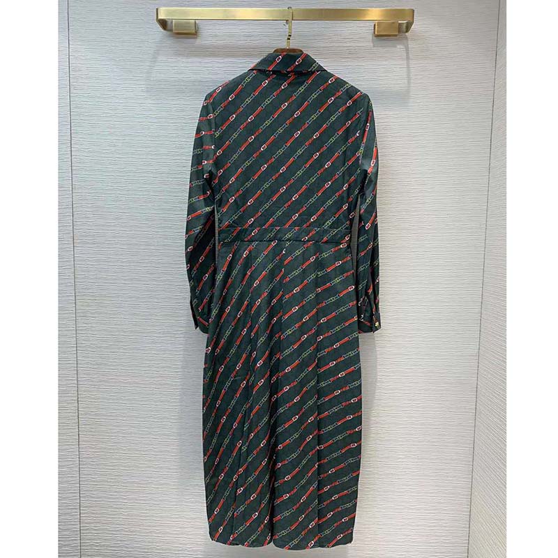 G*u*i women interlocking g and belts print dress in 100% silk-green