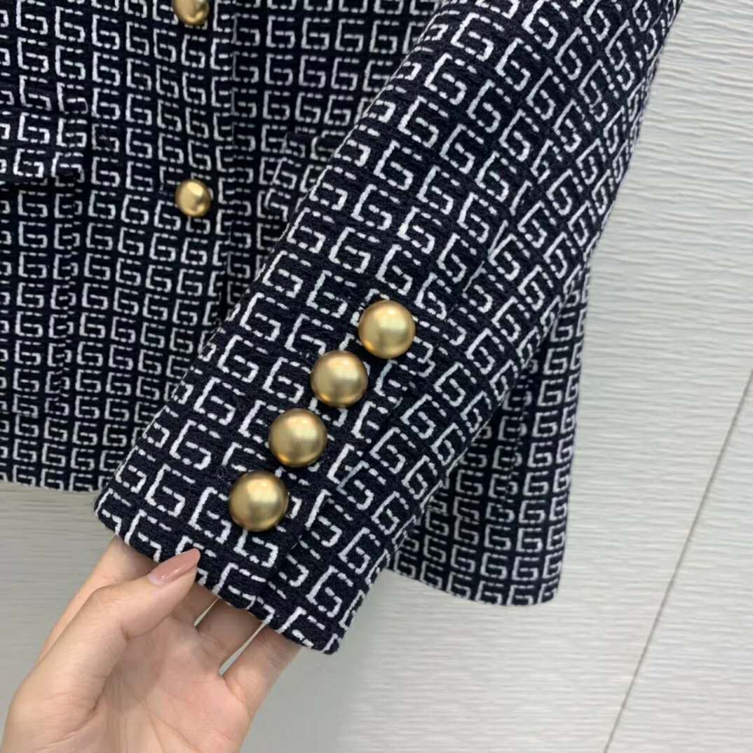 G*u*i women square g wool jacket in boxy fit-navy