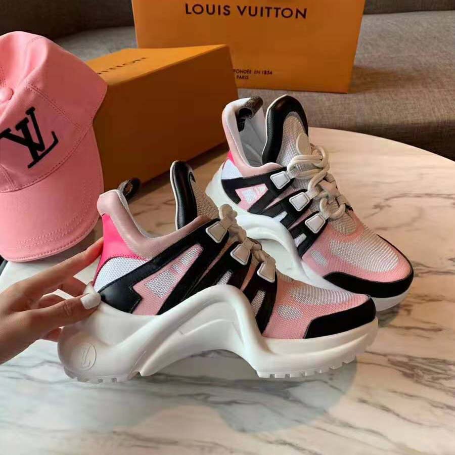 Louis Vuitton LV Unisex LV Archlight Sneaker in Calf Leather and Technical Fabric-Pink