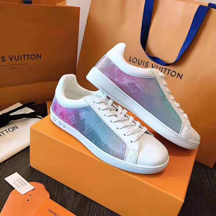 Louis Vuitton LV Unisex LV Luxembourg Sneaker in Iridescent Monogram Textile and Calf Leather-Rose