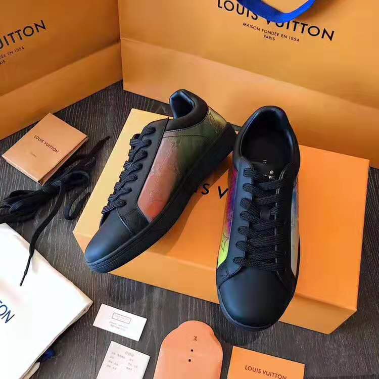 Louis Vuitton LV Unisex LV Sneaker Luxembourg in Iridescent Monogram Textile and Calf Leather-Black