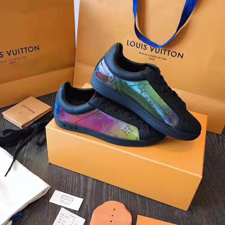 Louis Vuitton LV Unisex LV Sneaker Luxembourg in Iridescent Monogram Textile and Calf Leather-Black