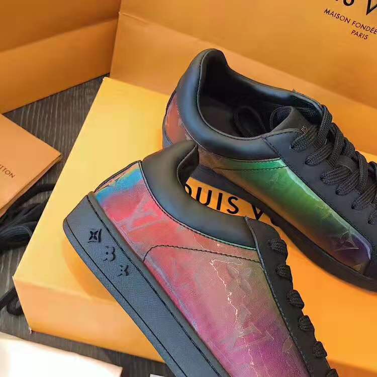 Louis Vuitton LV Unisex LV Sneaker Luxembourg in Iridescent Monogram Textile and Calf Leather-Black