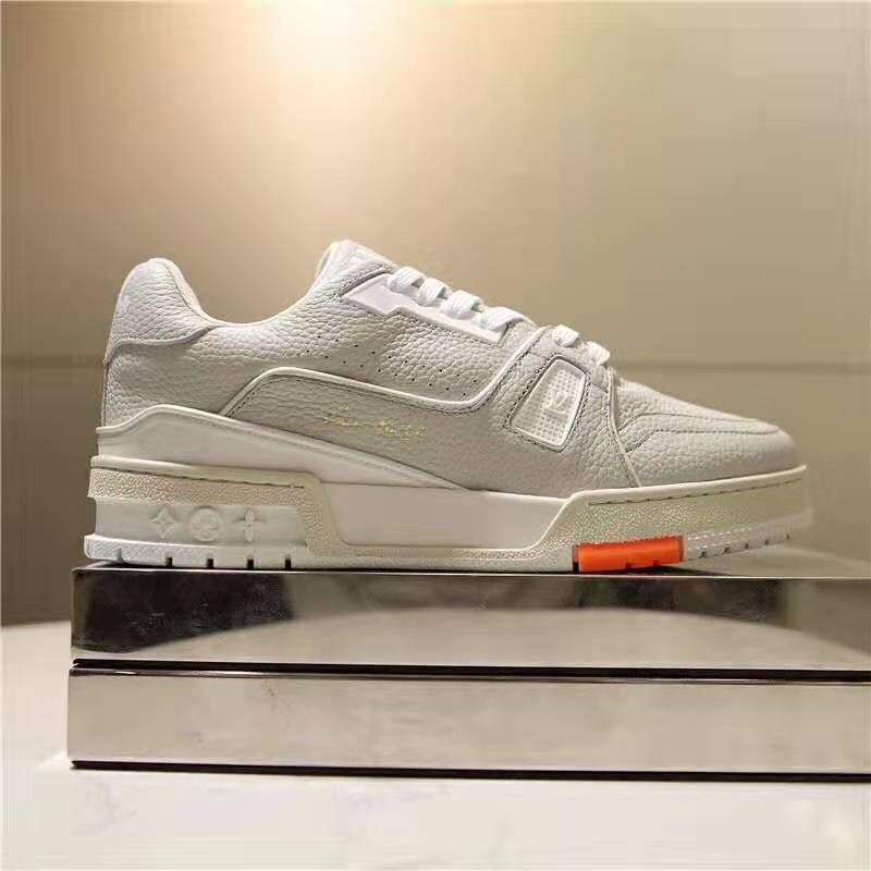 Louis Vuitton LV Unisex LV Trainer Sneaker in Grained Calf Leather-White
