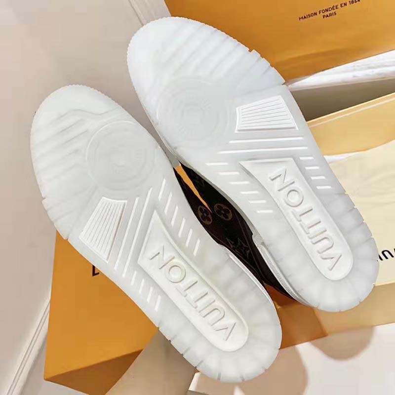 Louis Vuitton LV Unisex LV Trainer Sneaker in Monogram Canvas and Suede Calf Leather-Brown