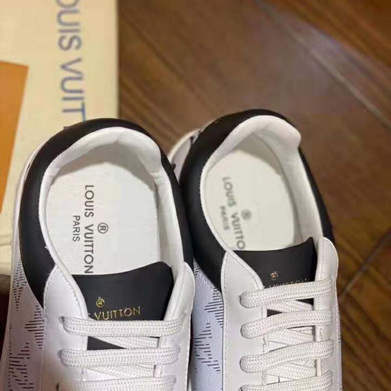 Louis Vuitton LV Unisex Luxembourg Sneaker in White Grained Calf Leather-Black