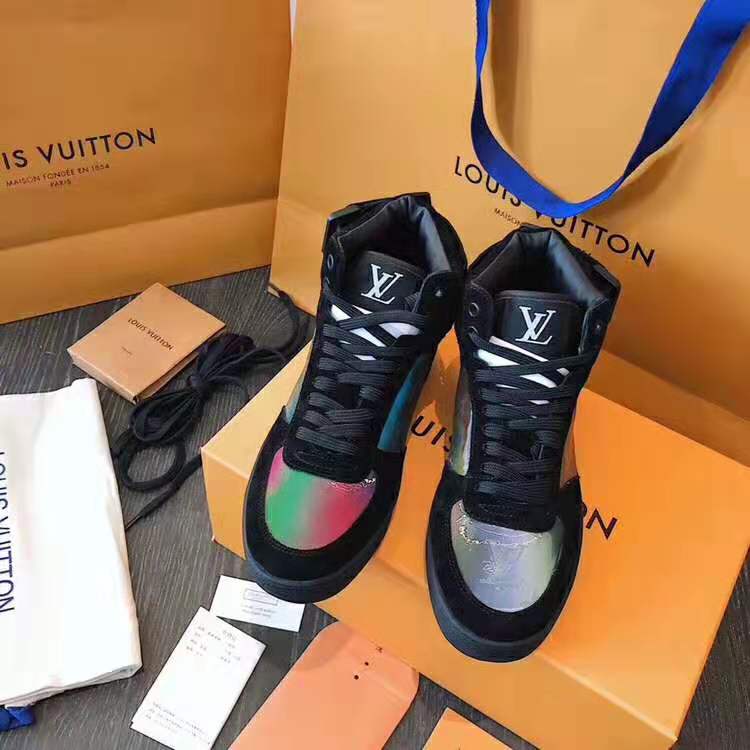 Louis Vuitton LV Unisex Rivoli Sneaker Boot in Iridescent Monogram Textile and Calf Leather-Black
