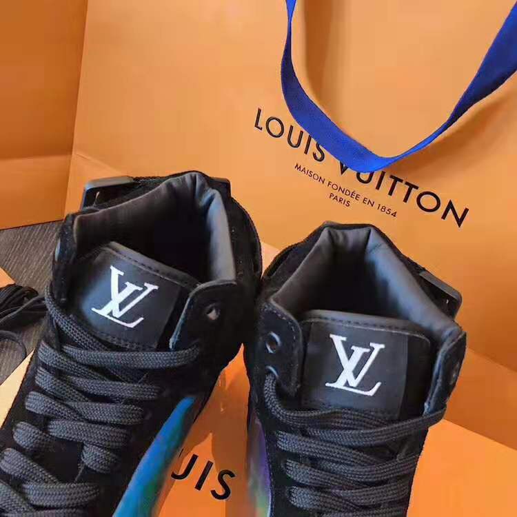 Louis Vuitton LV Unisex Rivoli Sneaker Boot in Iridescent Monogram Textile and Calf Leather-Black