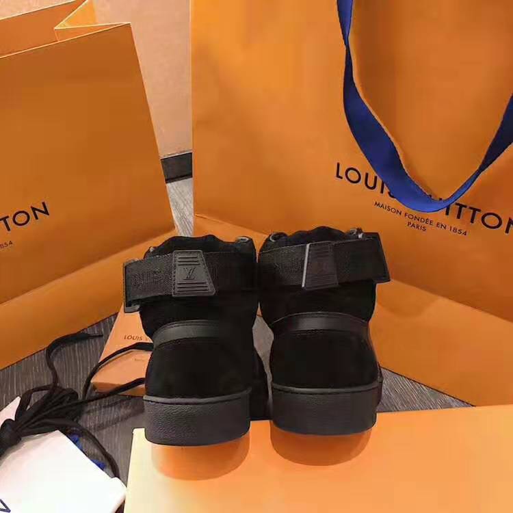 Louis Vuitton LV Unisex Rivoli Sneaker Boot in Iridescent Monogram Textile and Calf Leather-Black
