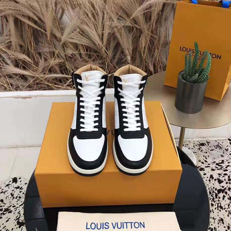 Louis Vuitton LV Unisex Rivoli Sneaker Boot in Monogram Grained Calf Leather-Black