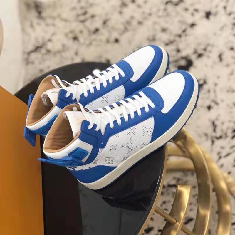 Louis Vuitton LV Unisex Rivoli Sneaker Boot in Monogram Grained Calf Leather-Blue