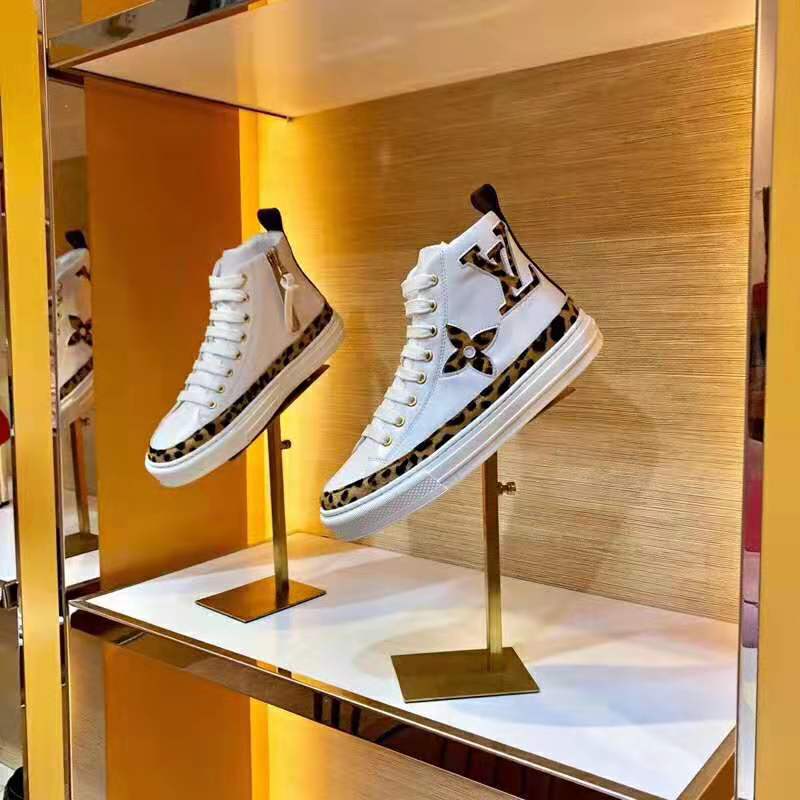Louis Vuitton LV Unisex Stellar Sneaker Boot in Soft White Calfskin Leather with Giant LV Monogram Flowers