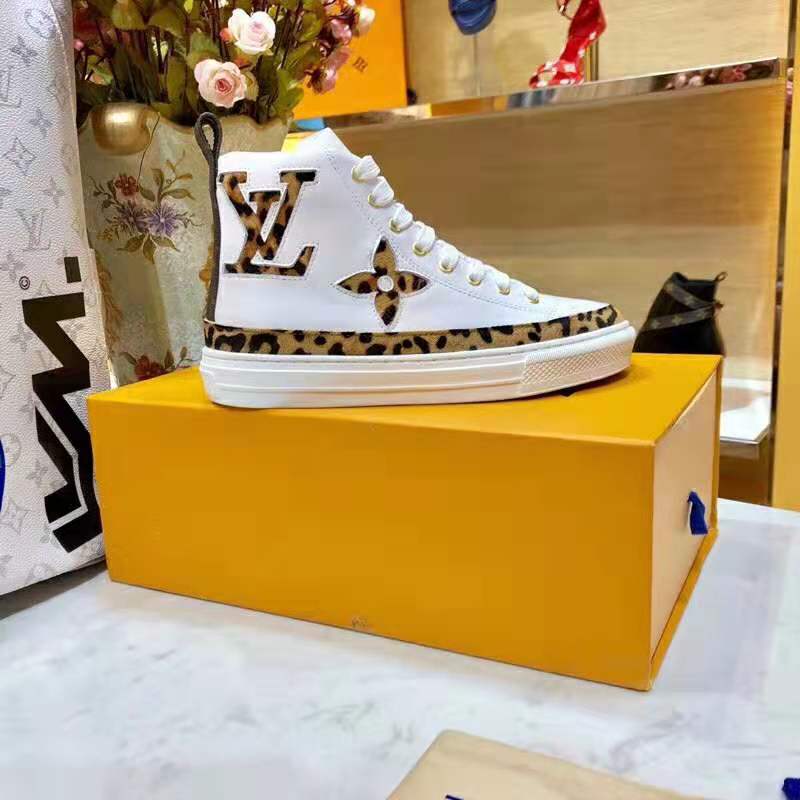 Louis Vuitton LV Unisex Stellar Sneaker Boot in Soft White Calfskin Leather with Giant LV Monogram Flowers