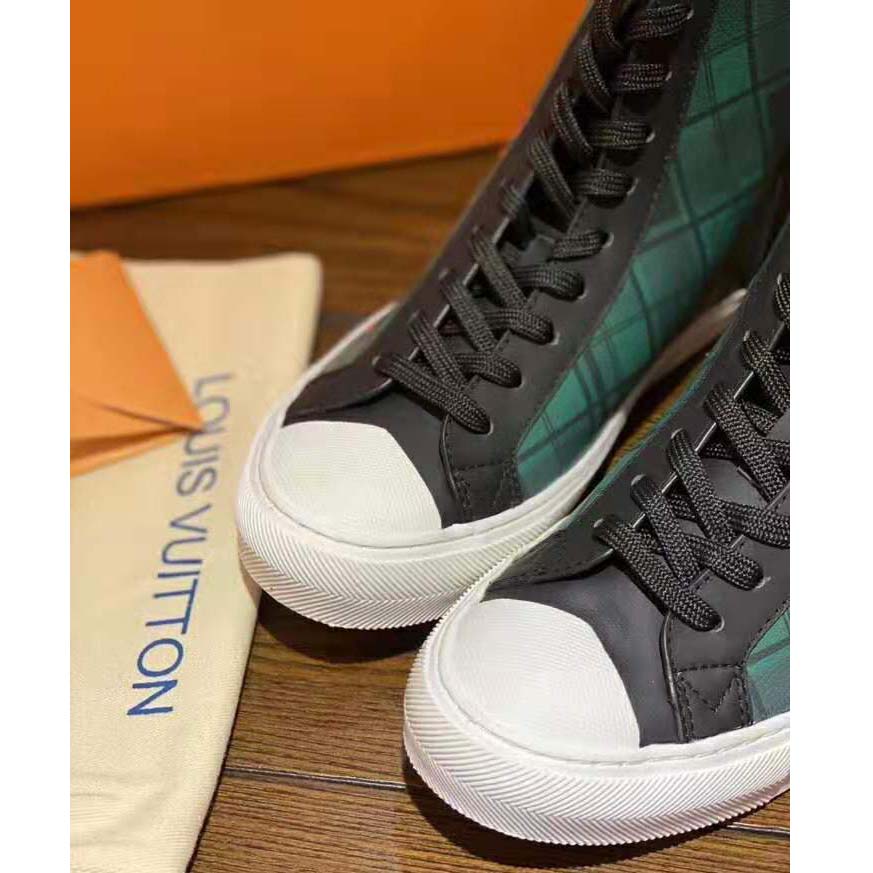 Louis Vuitton LV Unisex Tattoo Sneaker Boot in Damier Tartan Canvas-Green
