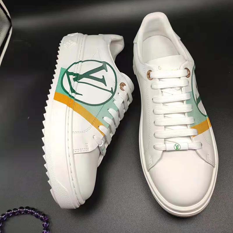 Louis Vuitton LV Unisex Time Out Sneaker in Calf Leather and Monogram Flowers-Green