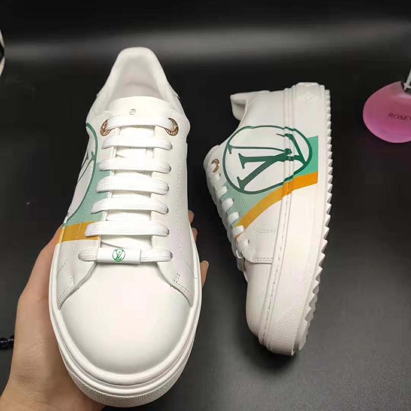 Louis Vuitton LV Unisex Time Out Sneaker in Calf Leather and Monogram Flowers-Green