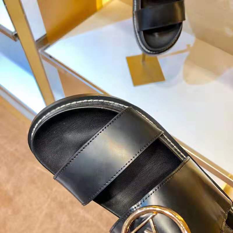 Louis Vuitton LV Women Crossroads Comfort Sandal in Black Glazed Calf Leather
